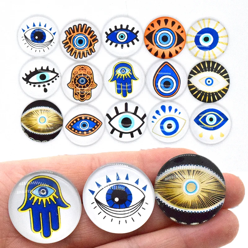 25 mm/veľa šťastného zlého očí Fatima Ručné okuliare Cabochon Pišlovo turecké vintage oči podnos korálkovým flapback