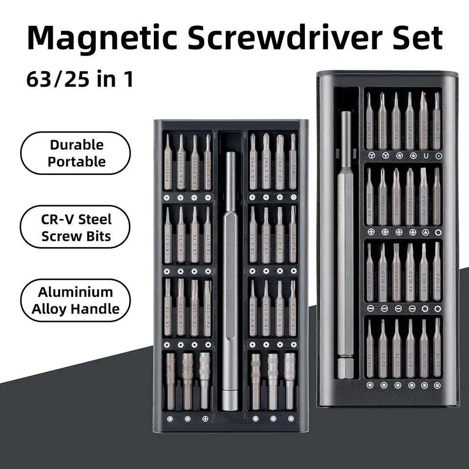 25 v 1 Magnetický skrutkovač set 63in1 Presnosť skrutky precíznej súpravy BITS Xiaomi IPhone
