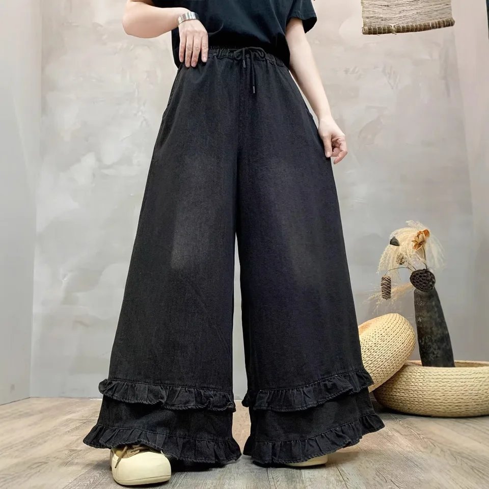 25 Women džínsy Spring Jeseň Vintage Wased Bleached Elastic pás Siring Siring Siring Siring Loose Loose Sámka džínsové džínsové nohavice na nohy
