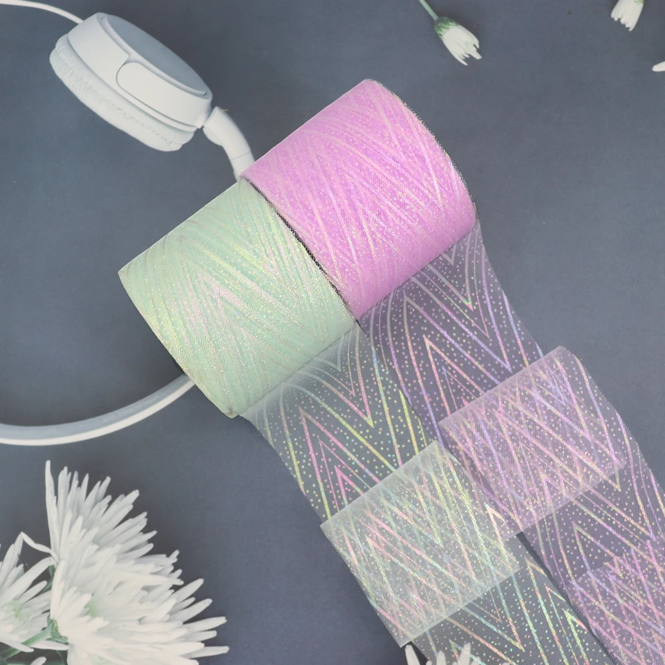 25 yardov 6cm 8cm Tylové vlnové vlny Vytlačené sieťové pásmo pre ručne vyrábané bowknot svadobné narodeniny Darčekový zábal na pečenie Scrapbook Dekorácie