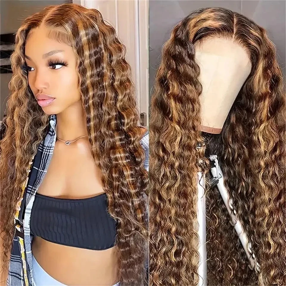 250% HD Ombre Zvýšenie parochne Parochňa hlbokú vlnu Čelná parochňa 13x4 13x6 farebné kučeravé čipky predné ľudské vlasové parochne 4/27 predná parochňa hlbokej vlny.