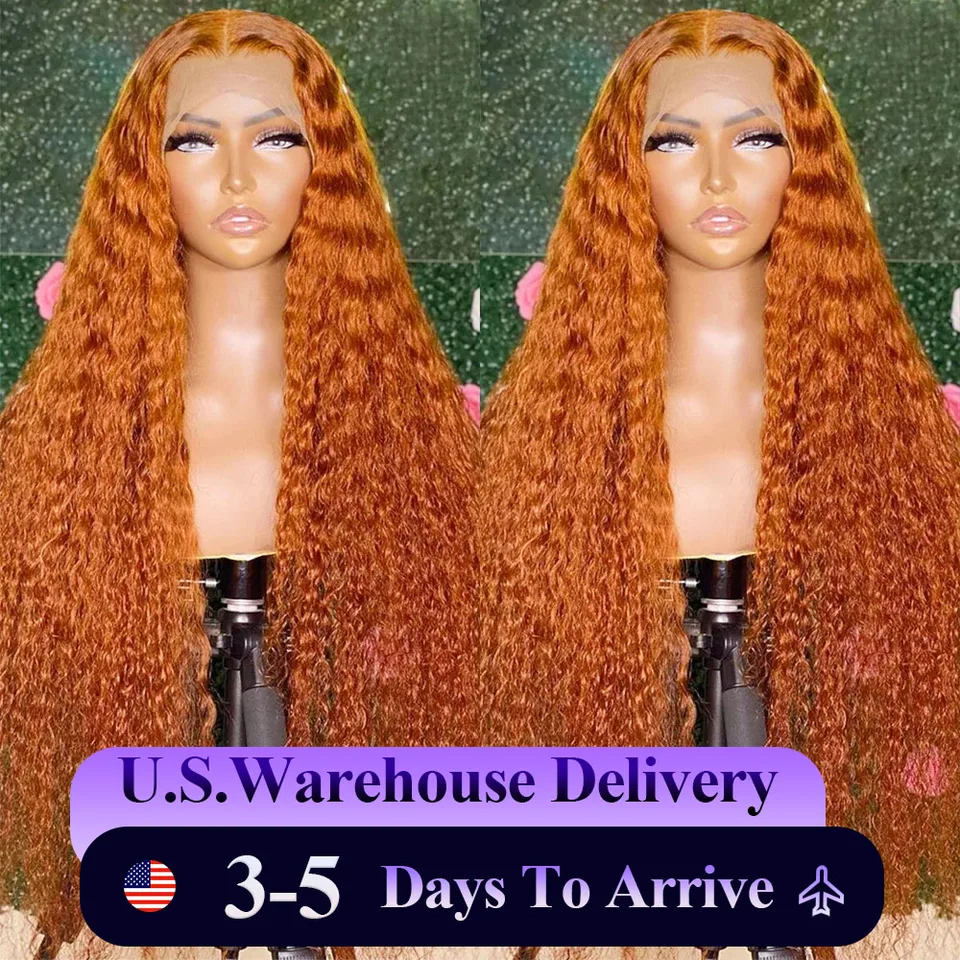 250 Hustota 13x6 350# oranžový zázvor bez glueless hlbokej vlny HD 13x4 Lace predné parochne predné parochne ľudské vlasy kučeravé čipky čelné parochne pre ženy
