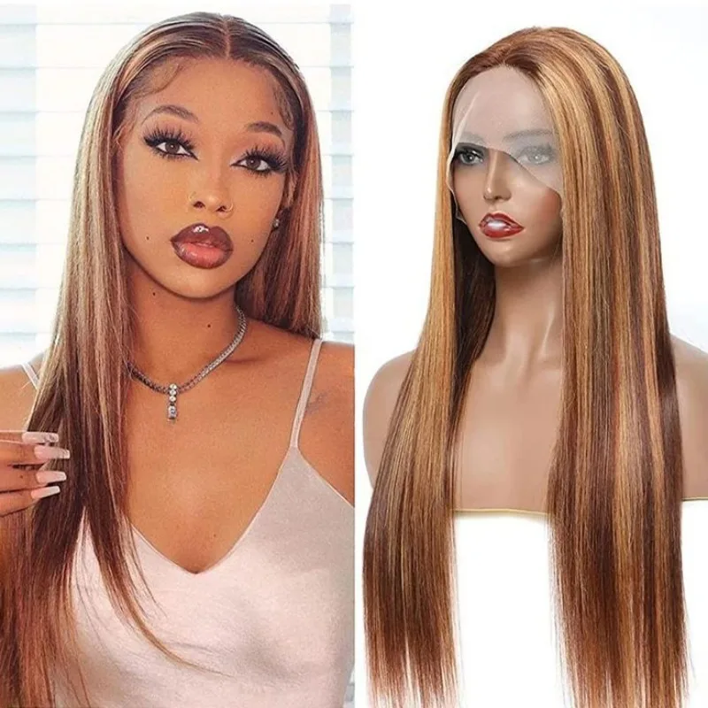 250 Hustota 4/27 Zvýšenie Ombre 13x6 Čipky predné ľudské vlasy parochňa 13x4 HD Lace čelná parochňa brazílska rovná hnedá medová blondínka w