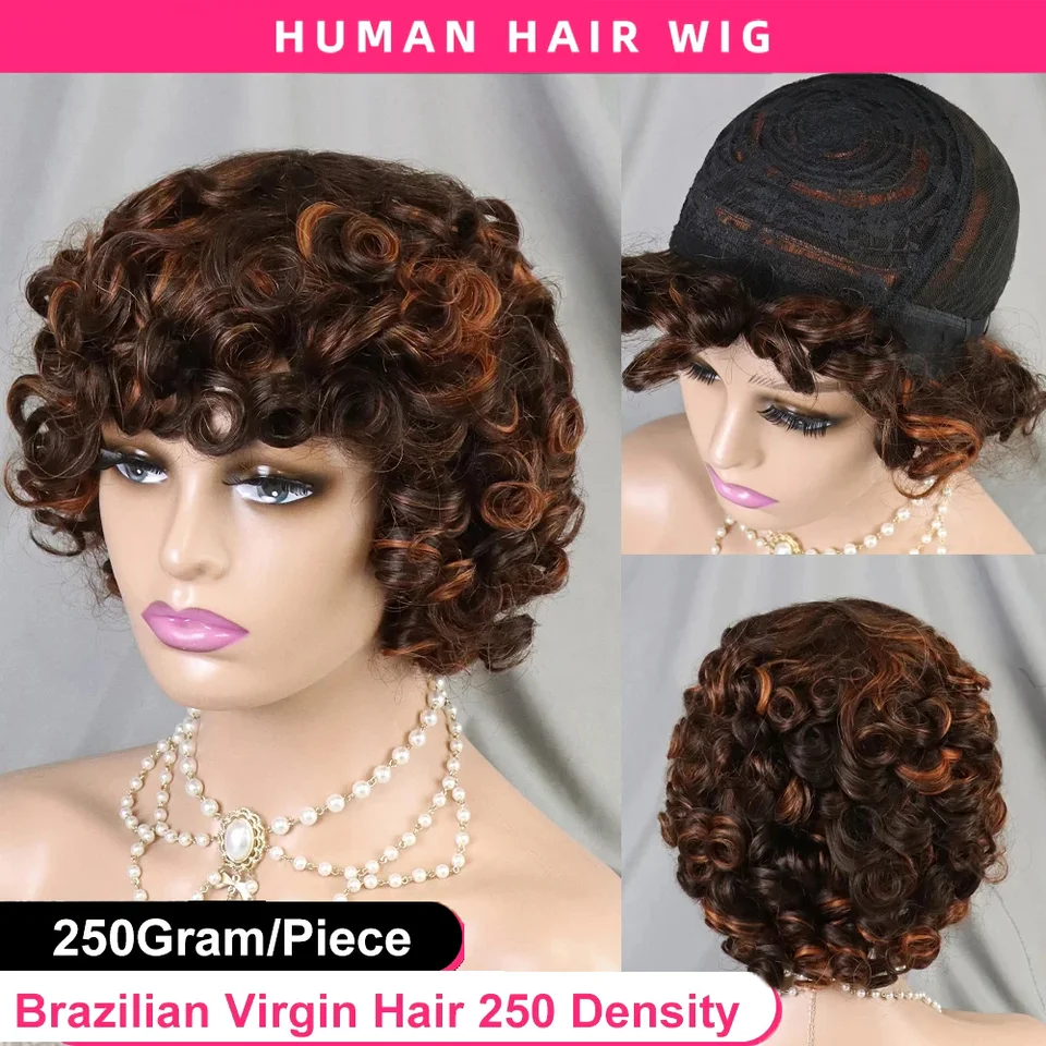 250%Hustota zvýraznite blondínku skákacie kučeravé kučeravé vlasové parochňu s treskami krátky stroj vyrobený voľný kučeravý bob parochne vopred pre ženy