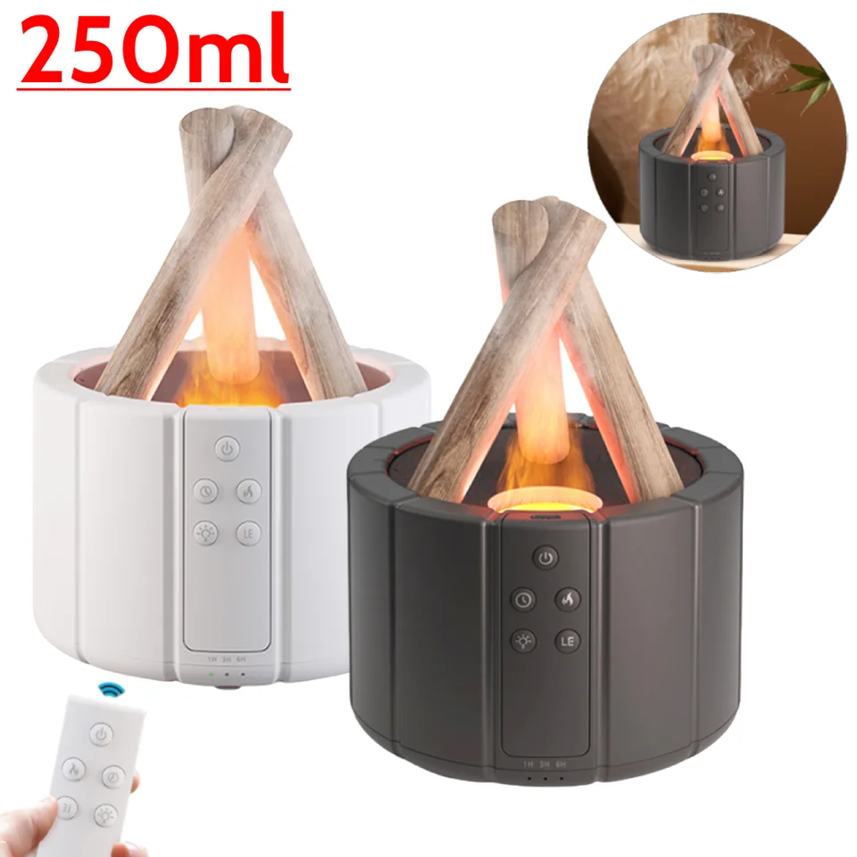 250 ml ohňa ohňa Flame Fire Difuser Automatické vypnutie aromaterapie Aromaterapia éterický olej Difuzér Nočné svetlo s diaľkovým ovládaním