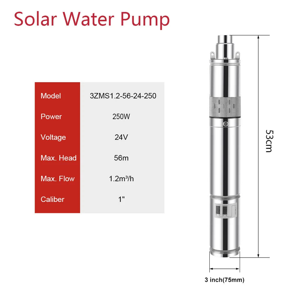 250 W DC24V Solárne PV hlboké čerpadlo vstavaný ovládač max