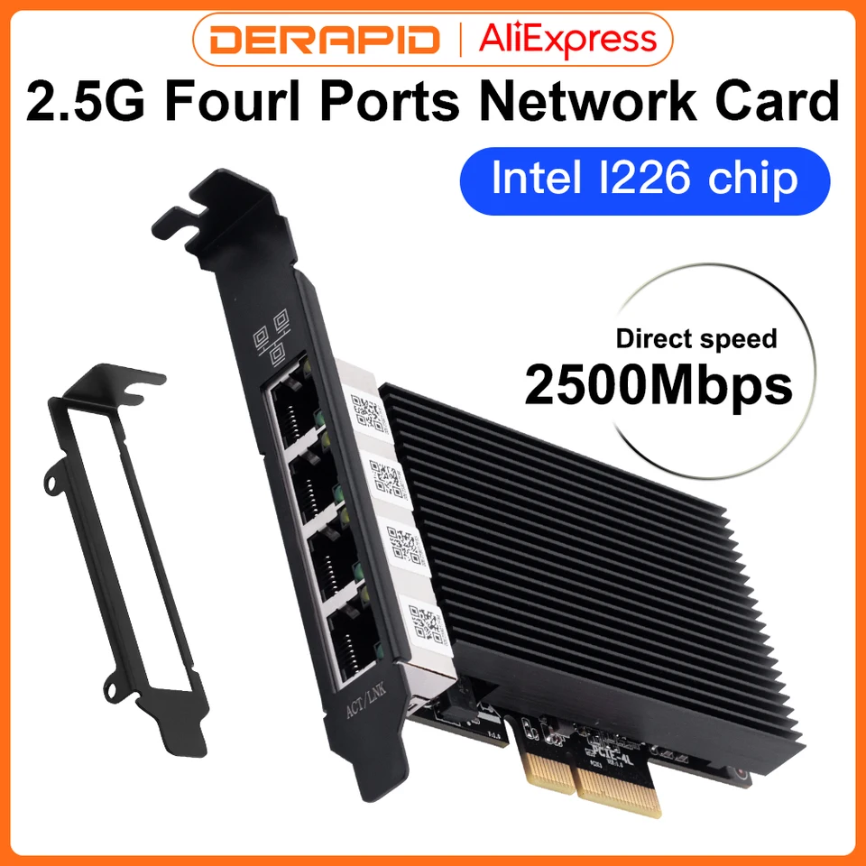 2500 Mbps PCIe do RJ45 I226-V Sieťová karta 2,5G Gigabit Ethernet Štyri porty 100/1000/2500 Mbps Sieťová karta pre Desktop Win10/11