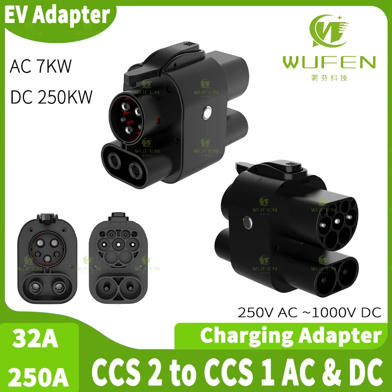 250A250KW Vysoký výkon AC+DC nabíjacieho adaptéra CCS2 na konektor CCS1 EV Rýchle nabíjanie CCS2 až CCS1 Adaptér EU DC nabíjačka pre nás