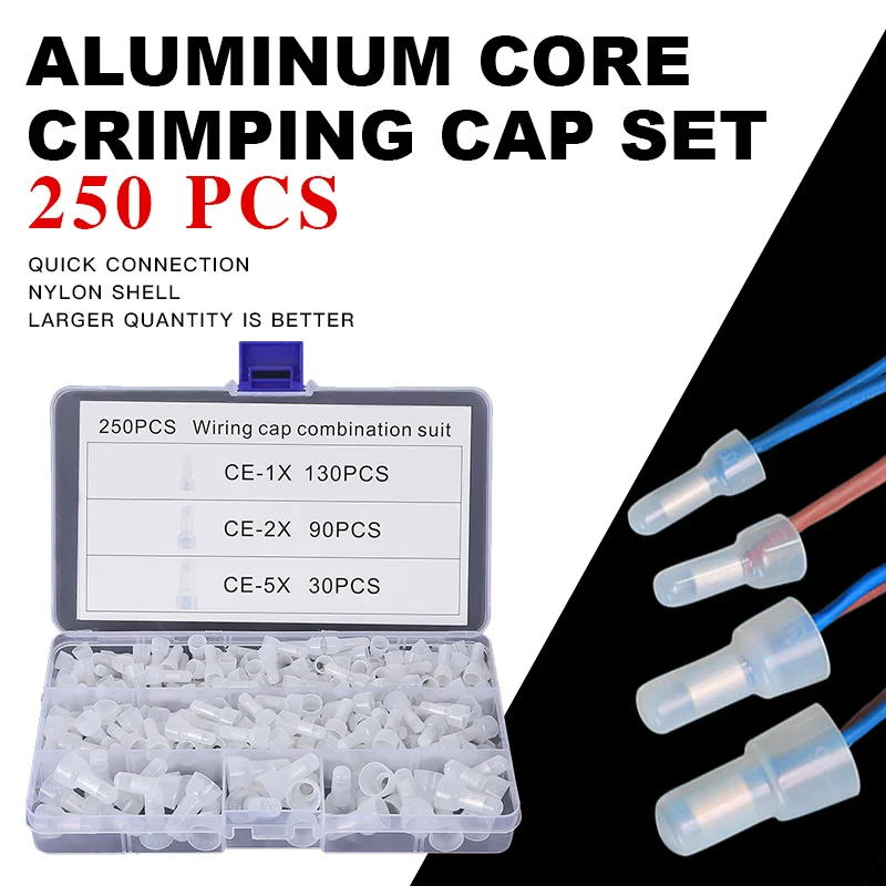 250ks/set CE1 CE2 CE5 Uzavreté koncové koncové čiapky Elektrické káblové svorky konektory AWG 12-10 16-14 22-16