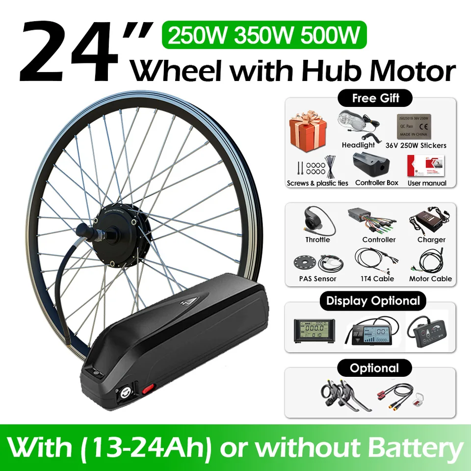 250W-500W 24 palcových kolesových nábojov na konverziu elektrického bicykla s predným zadným kolesom batérie pre 24 
