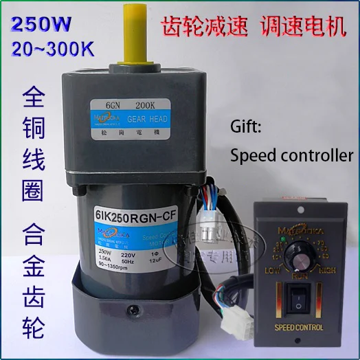 250W regulačný motor regulačný motor AC 220V Redukujúci motor 6IK250RGN-CF/6GN20 ~ 300k