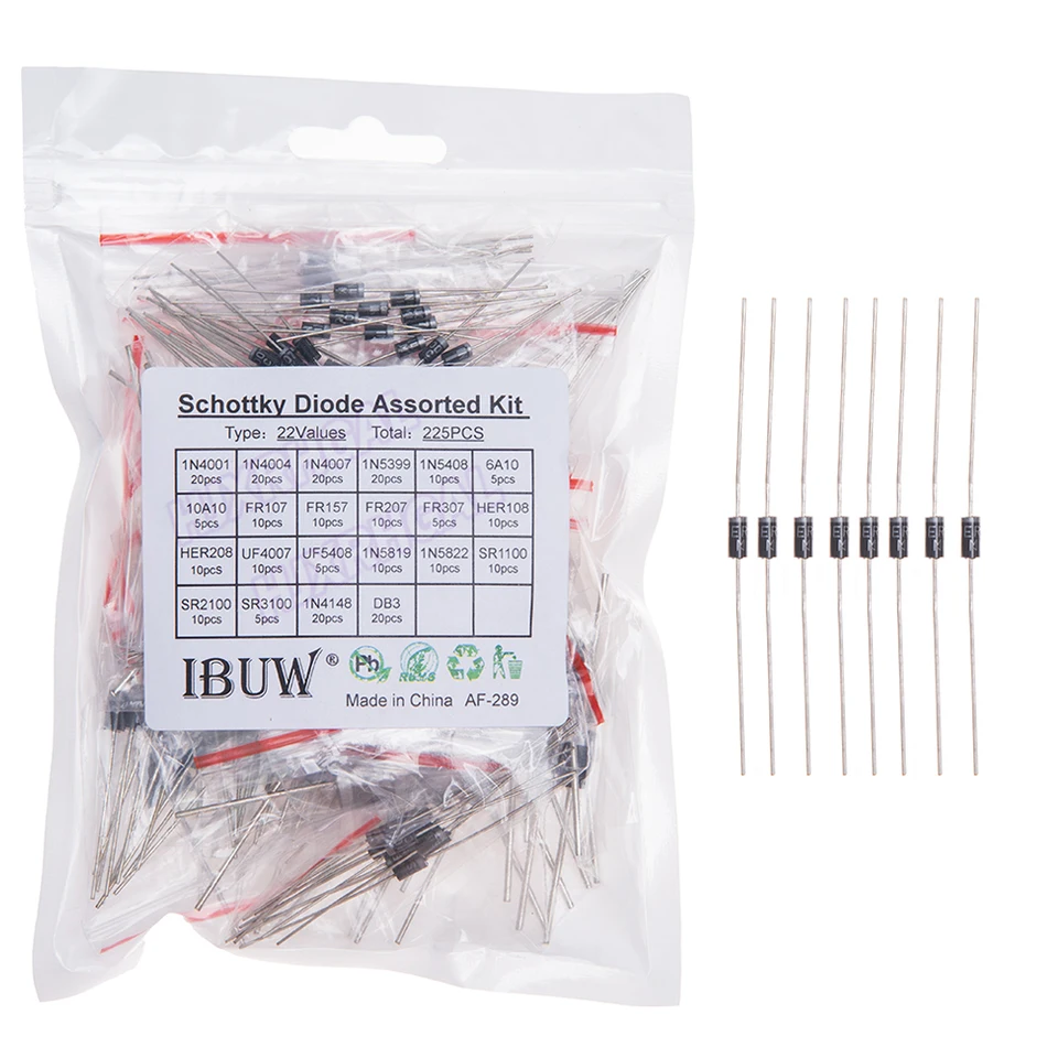 255pcs 1N4001 1N4004 1N4007 1N5408 UF4007 FR307 1N5819 1N5822 6A10 10A10 Rýchle prepínanie usmerňovača Schottky Diódová súprava