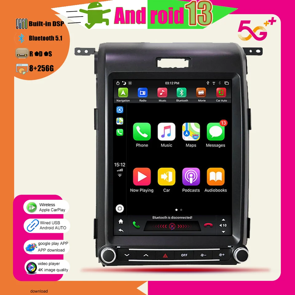 256 GB Android 13 Radio CAR GPS navigácia pre Ford F150 F 150 2008 - 2013 2014 Tesla Screen Carplay Car Multimedia Video Player