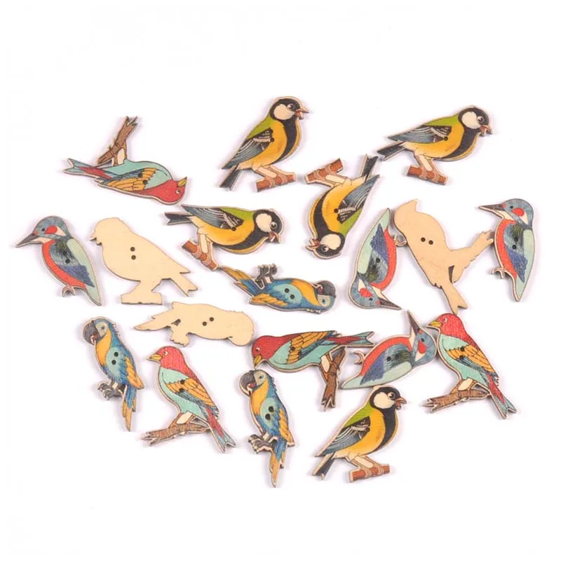 25ks 2-4cm zmiešané vtáčie maľovanie drevené dekoratívne gombíky na šitie ručne vyrábaných scrapbooking Crafts CP3453
