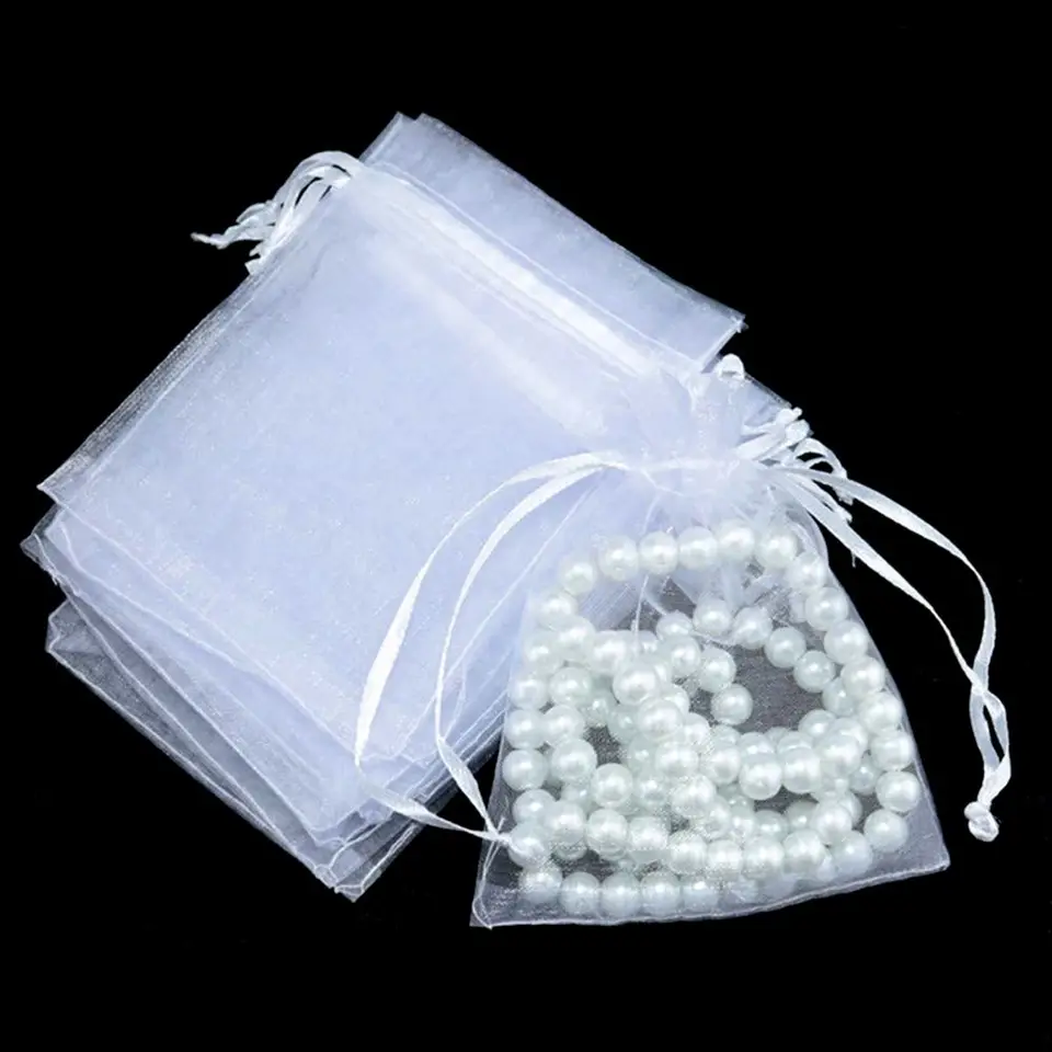 25ks Drawable Party Supply vianočné uprednostňovanie šperkov balenie biele vrecká sťahovacie vreckové vrecko na vrecká s vreckom gáza