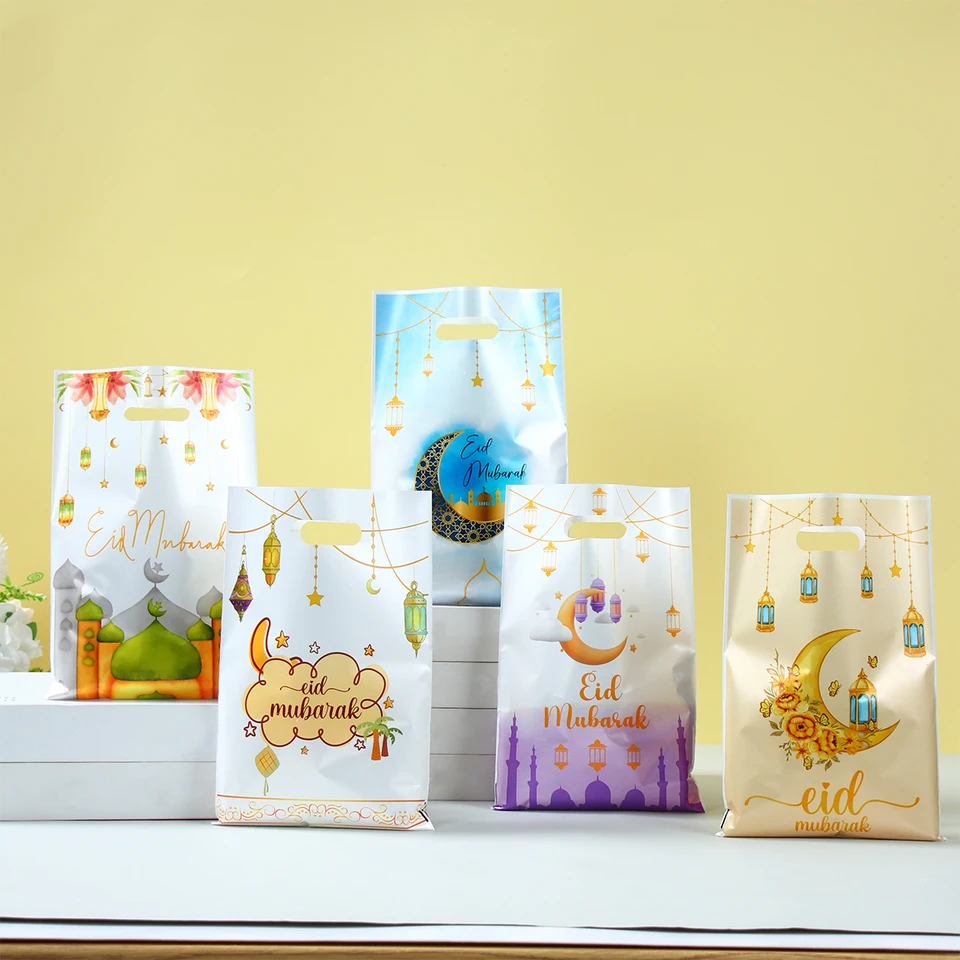 25ks Eid Mubarak Darčekové tašky Plastové cukrovinky Cookie Cookie Ramadan Decoration 2025 pre domáce islamské moslimské zásoby Eid Gifts