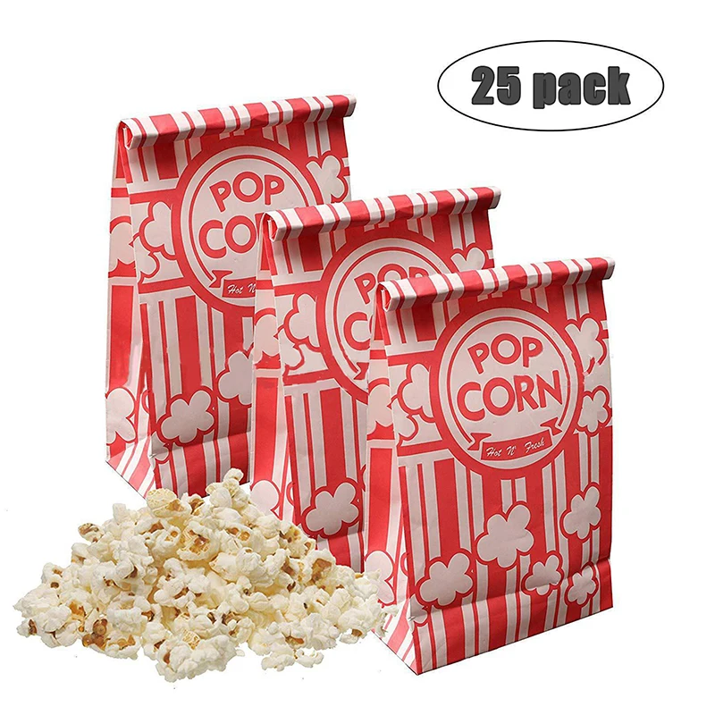 25ks Popcorn Balenie tašky Karnevalové pruhy držiaky držiaky misky Mini potravinové nádoby Prenosné šálky občerstvenia