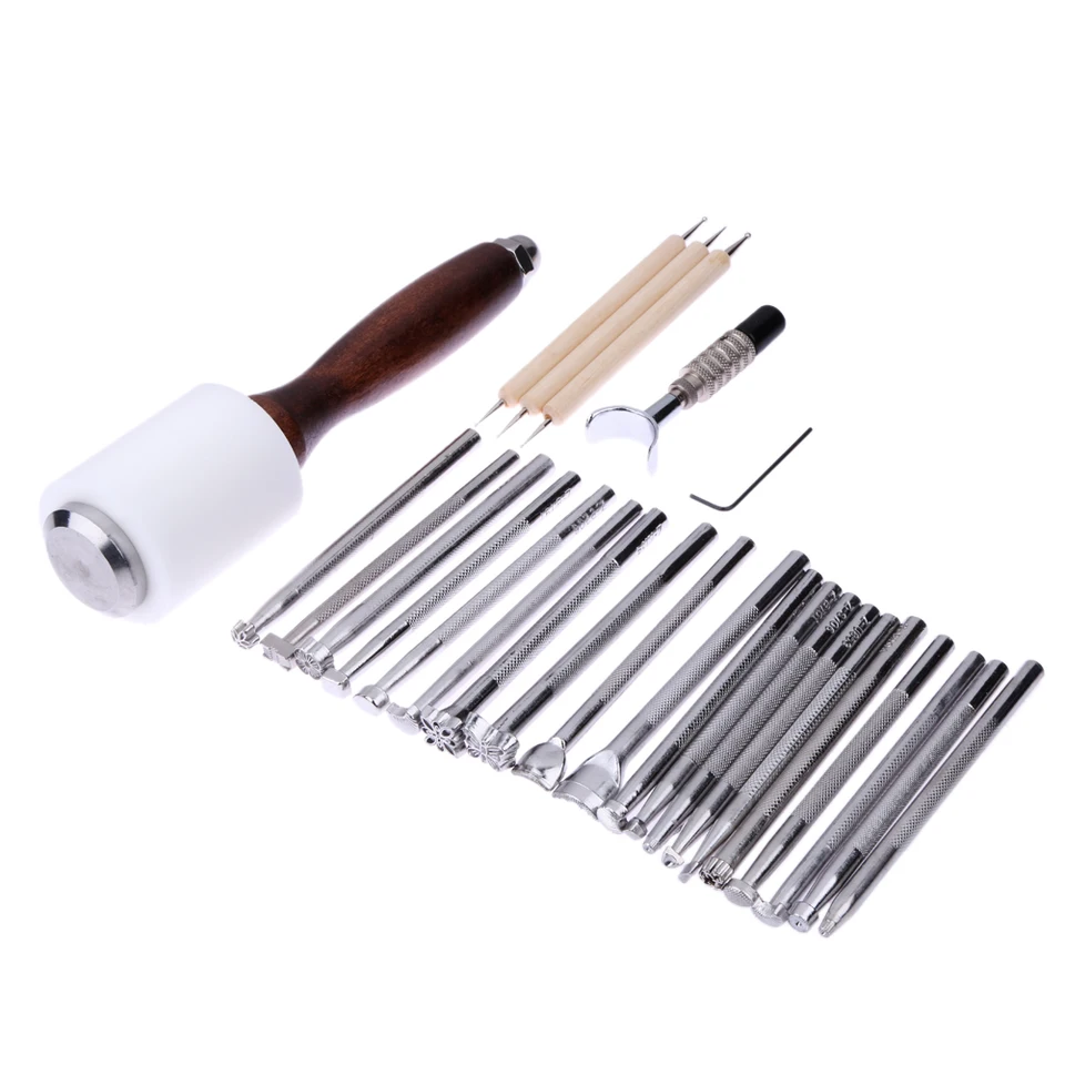 25ks/set manuálne kožené rezbové pečiatka kladivo Elzing Boseler Tools Kit