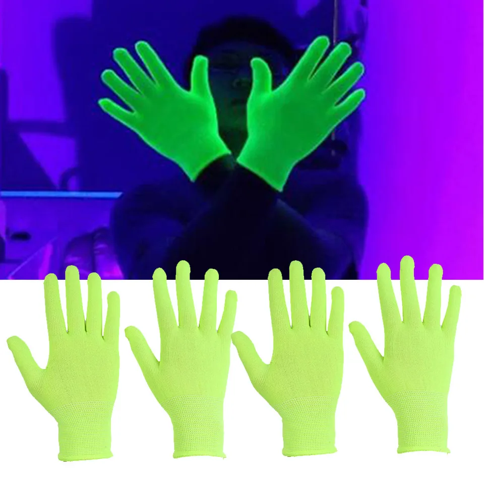 25pair Glow Party Green Fluorescence Rukavice žiariace v atmosfére UV Bar Atmosféra rekvizity čierneho svetla Neon Party dodáva tému 80. rokov