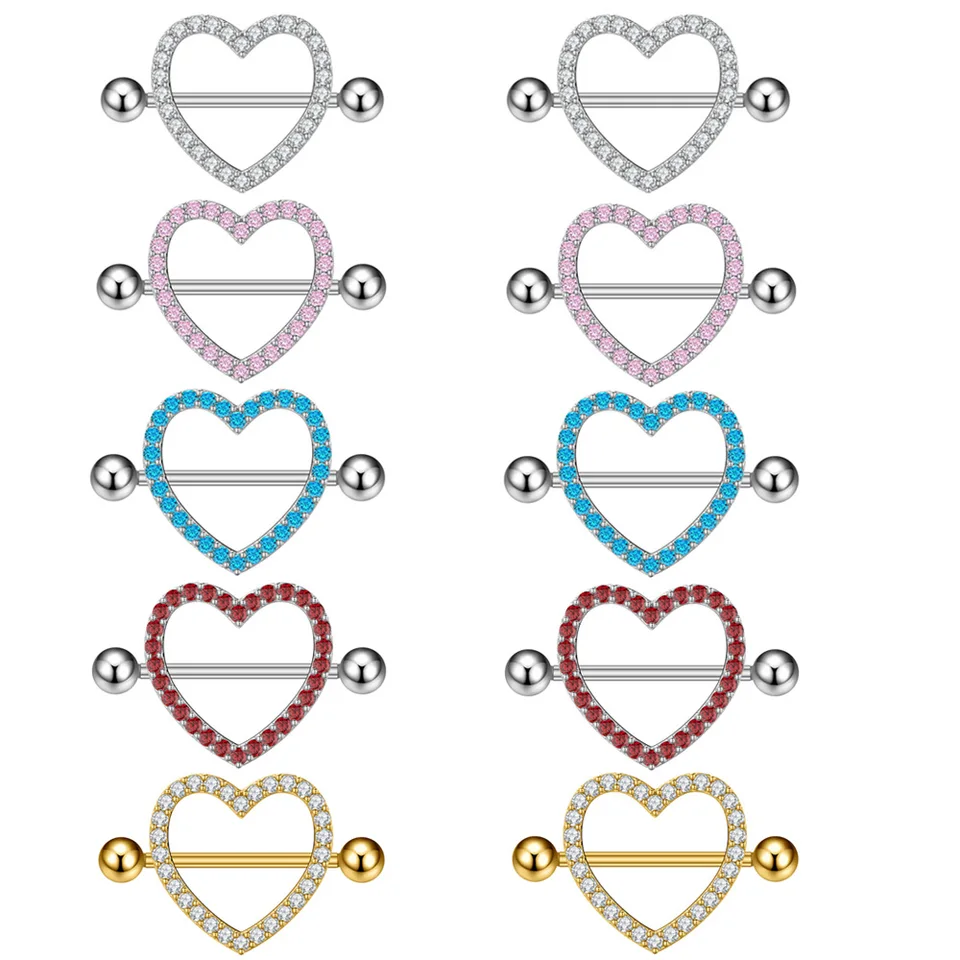 25pair v tvare srdca Piercing Piercing Vynikajúci prsník prsteň Láska módna zirkón prstenca prstenca na nechty Piercing šperky 14G Straight Bar
