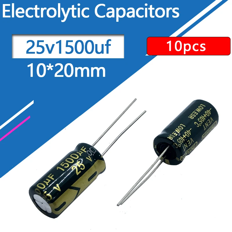 25V1500UF 10x20mm hliníkový kondenzátor 1500UF25V 25V1500MF 25VDC 25WV 25V 1500MFD 100UF 220UF 470UF 2200UF 3300UF 4700UF 4700UF