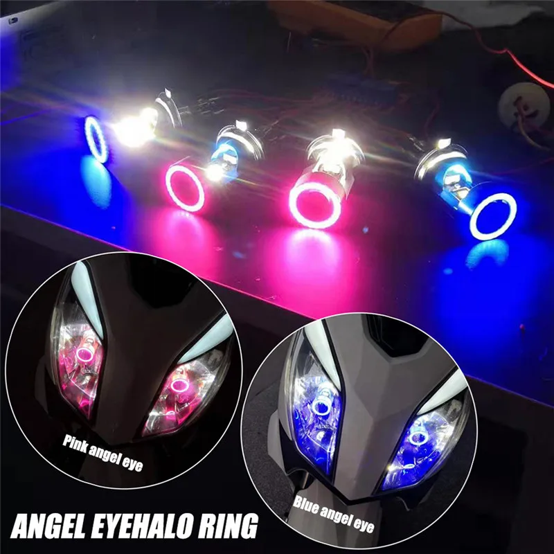 25W 12V Blue Red Angel Eye H4 LED motocykel svetlomet ba20d HS1 H6 Scooter Motorbike svetlomet žiarovky DRL doplnky DRL