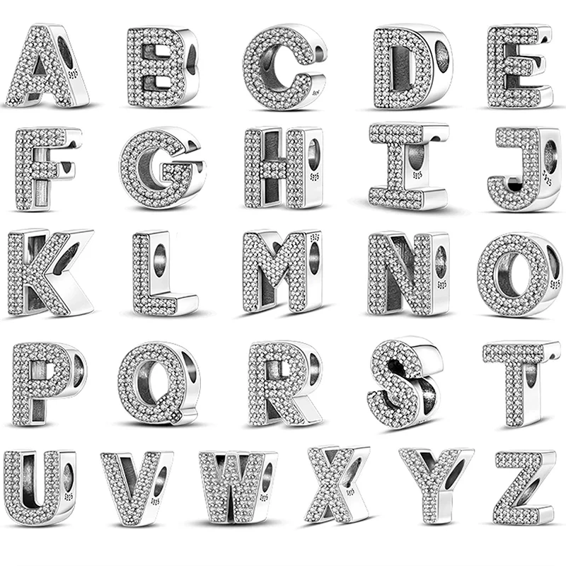 26 A- Z Abeceda Práľby 925 Sterling Silver Love Letter Fit Original Pandach Charms náramok náramok CZ Zirkón Percerry šperky