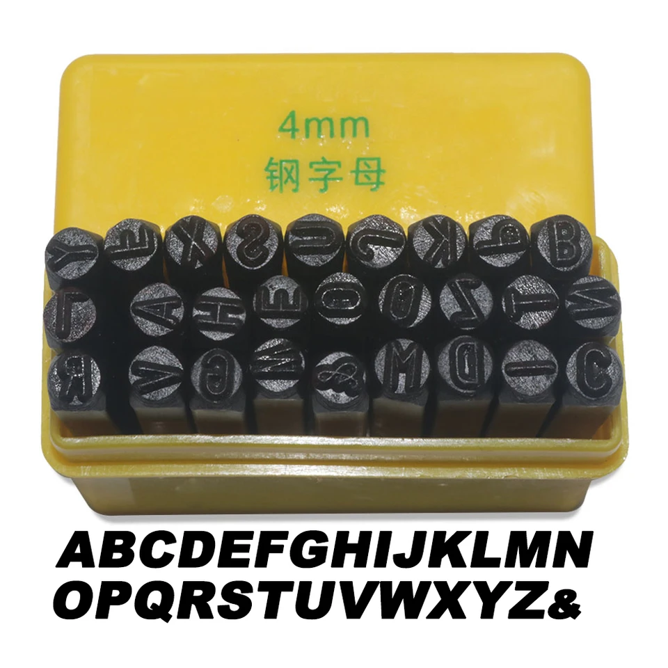 26 Anglické písmená oceľový mazal kovový razenie 4 mm číslo písmeno abeceda punčové náradie DIY šperky Zlato strieborná kovová známka