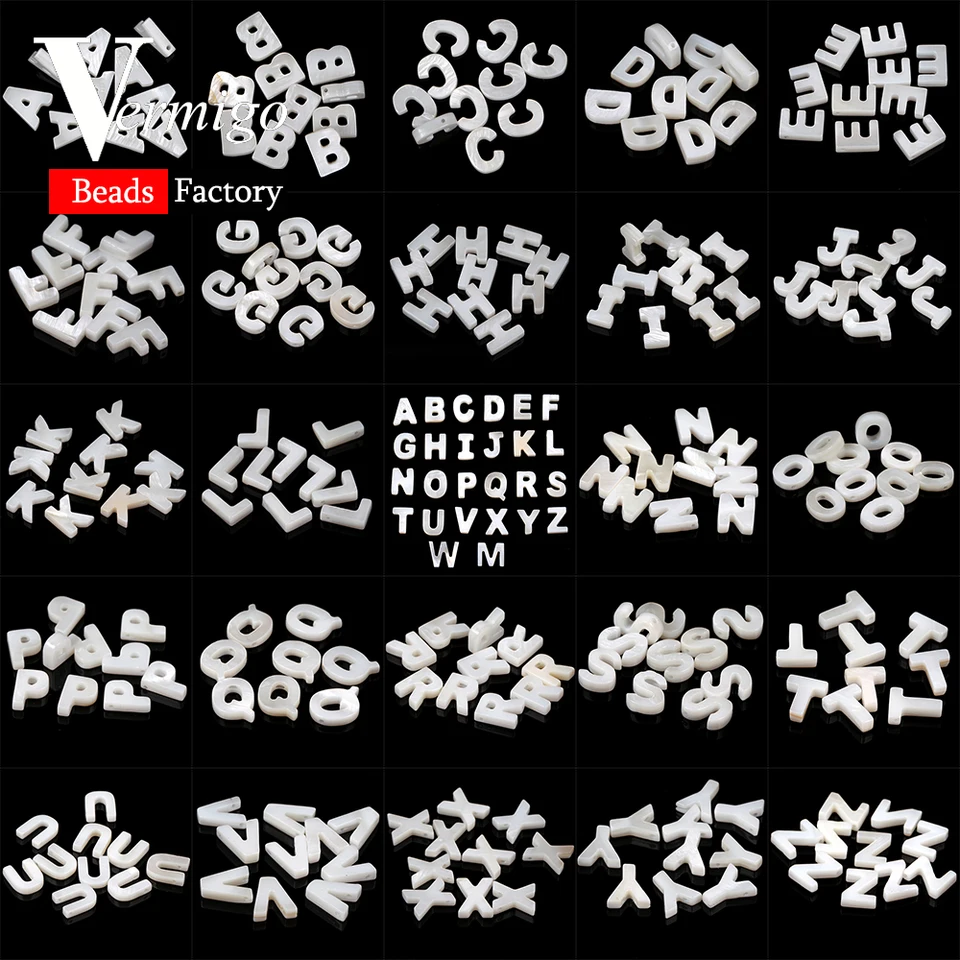 26 Capital Letter Letter Letter Purchs Prírodná abeceda matka perlových škrupinových korálikov pre šperky na výrobu náramkov DIY Náramky