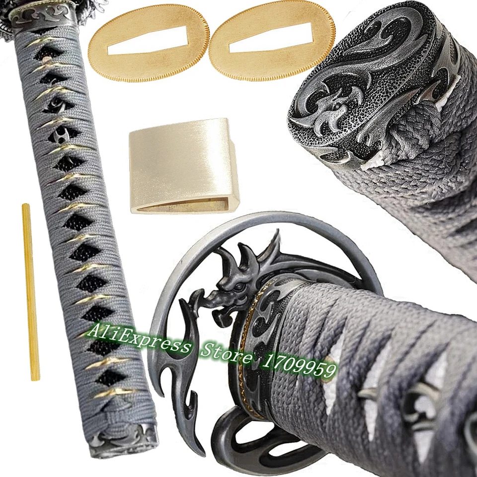 26 cm*Katana rukoväť Tsuka Real Japanese Samurai Sword/Wakizashi zliatiny súpravy Dragon tsuba+menuki+fuchi+kashira+habaki+seppa