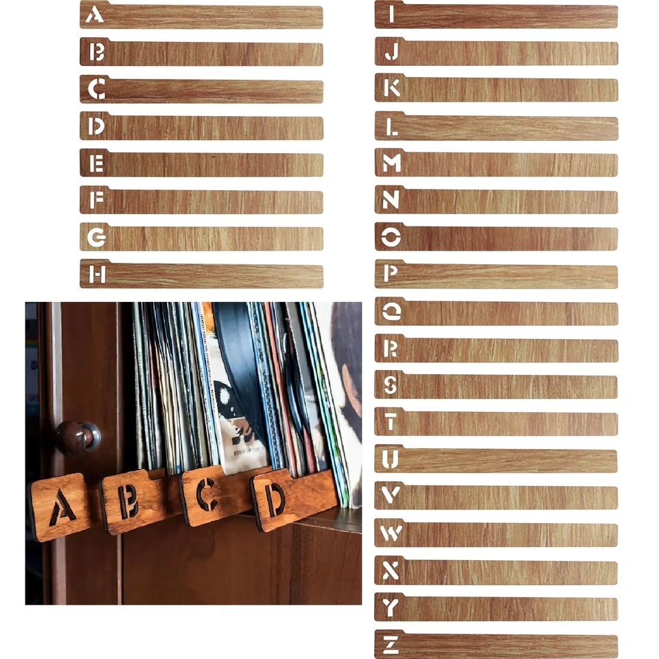 26 ks Drevené rekordéry Oddeľovače šatníkov Drevené rekordéry abecedné AZ Creative Vinyl Record Storage Oddeľovače