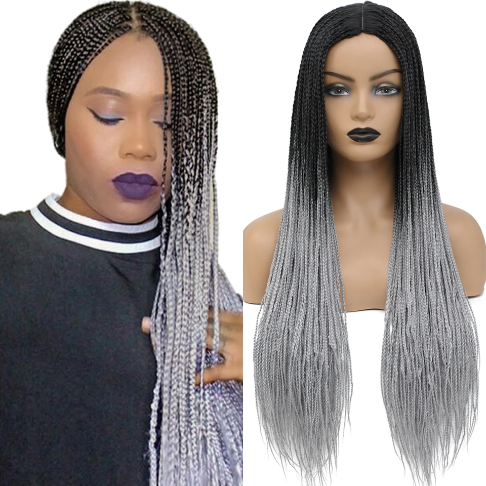 26 -palcové boxové vrkočky Vlasy Vlasy dlhé 1B Čierne ombre 27 30 sivé ručne vyrábané spletené parochne Syntetické klity bez uzlovú krabicu Crochet Hair Wigs