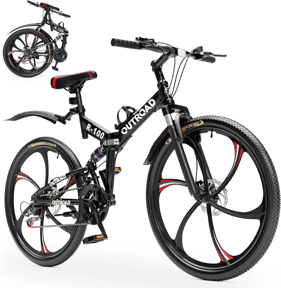 26-palcový skladací horský bicykel, plné zavesenie s vysokým obsahom uhlíka MTB Skladacie bicykle, dvojité sklopné bicykle s dvojitým diskom