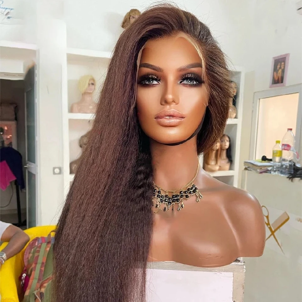 26 '' čokoládová hnedá 180 hustota jaki výstredná rovná pre ženy, čipka predná parochňa s detskými vlasmi odolný voči tepelne vopred vopred