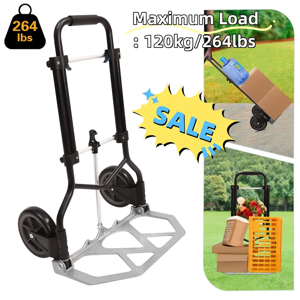 264 lb skladací ručný nákladný automobil Dolly Cart Hliník s vysokou dĺžkou batožinového vozíka s teleskopickou rukoväťou a gumovými kolesami