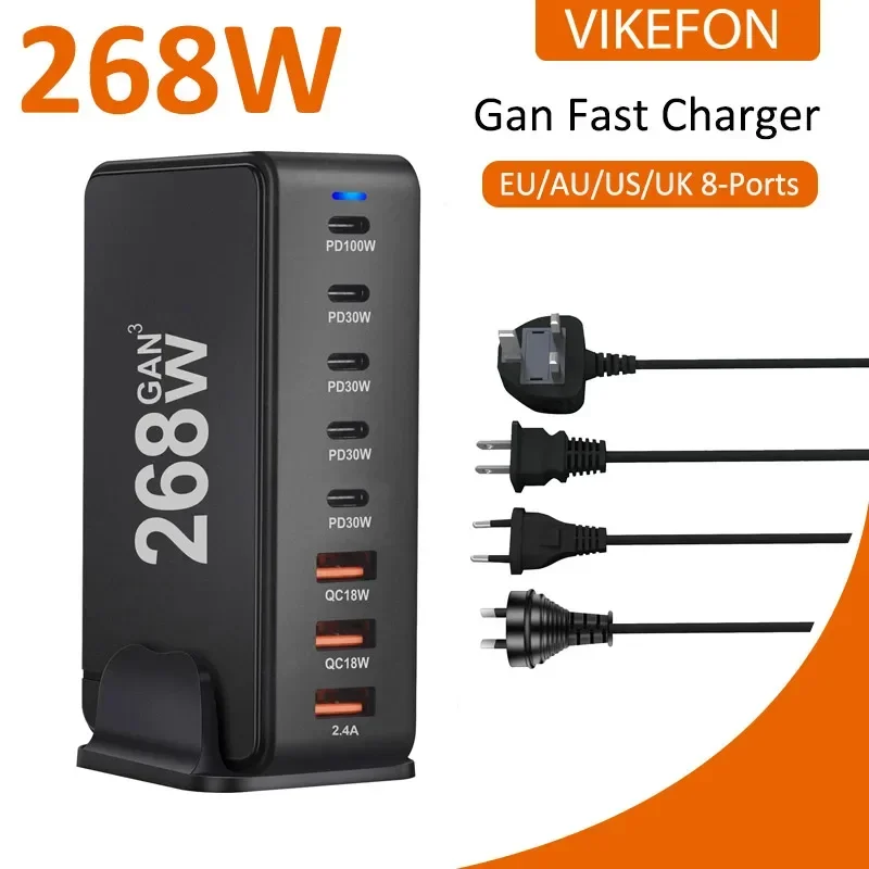 268W Gan USB Typec Multi-Port Desk Travel Rýchle nabíjanie pomocou napájacieho adaptéra PD nabíjačka pre smartfóny prenosné prenosné nabíjačku