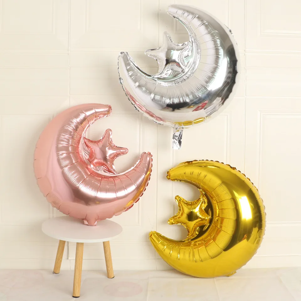 26inch Ramadan Mubarak Star Moon Foil Balóny strieborné zlato Eid Mubarak Balón dekorácia moslimský islamský festival Dodávateľ