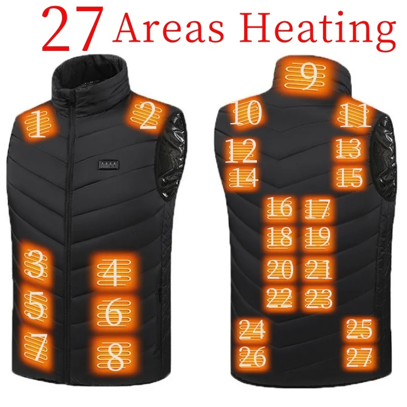 27/21 oblastí vyhrievaná vesta Men bunda vyhrievaná zimná dámska elektrický ohrievač USB kemping bunda Man Termal vesta Telo teplejší kabát 6xl