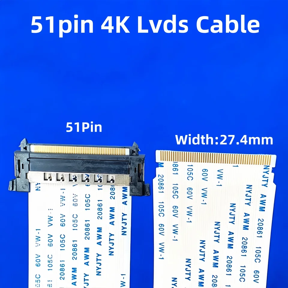27,4 mm 4K 51pin LVDS VByone kábel FFC Ribbon kábel FPC Flexibilný FLAT FLEF CABEL pre LG Samsung LED LED LCD TV SCREEP OPRAVA