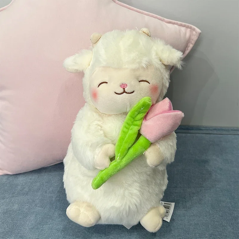 27 cm Sladká biela ovca jahňacie tulipány kvet Sätkovej plyšovej objatia Doll Hračky Detské hračky Spiace hračky Dievčatá narodeniny vianočný darček 2023