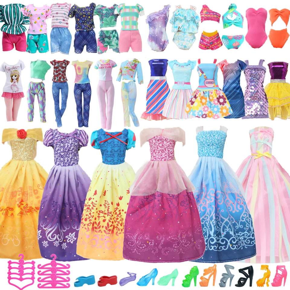 27 ks Doll Clothes and Adsessories pre 11,5 palca Doll Random 1 princezná šaty 2 denné šaty 2 obleky 2 plavky 10 topánky 10 záves