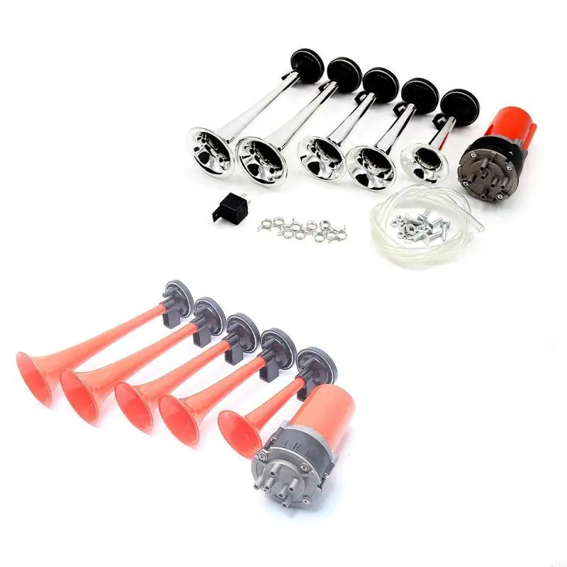 270e 12v 125db Cucararacha Horn 5pc skvelá hudba červená trúbka so vzduchovým kompresorom+hadica