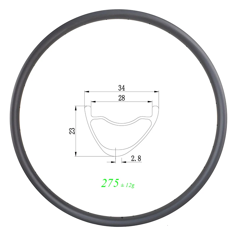 275G 29er MTB XC 34 mm asymetrický klinický klinikový bezdušový uhlíkový ráfik 28 mm Vnútorný 23 mm hlboký extrémne svetlo SL 29IN DISC MOUNTY