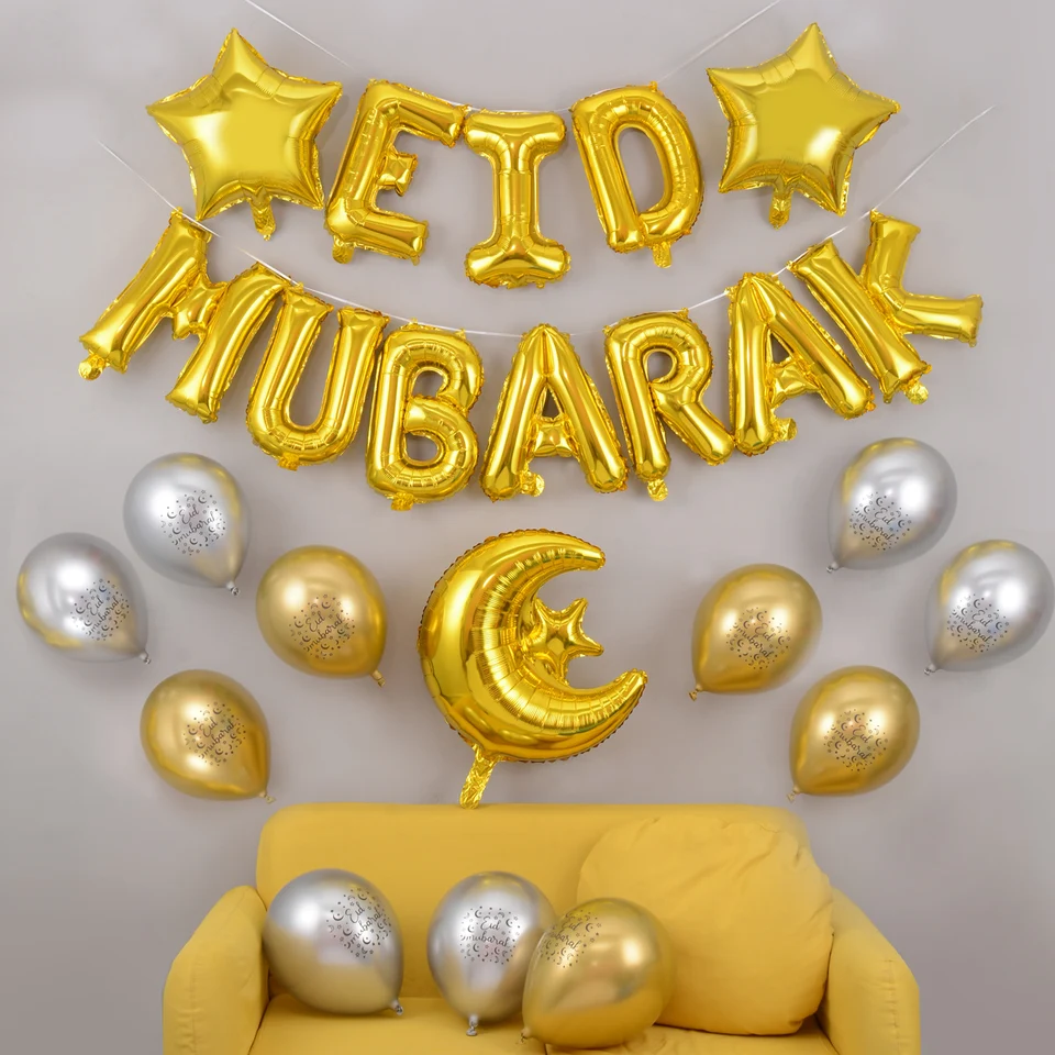 27ks Eid Mubarak balóny dekorácia 2024 moslim hajj dekor ramadan kareem festival banner hviezda Moon fólovú fóliu balón
