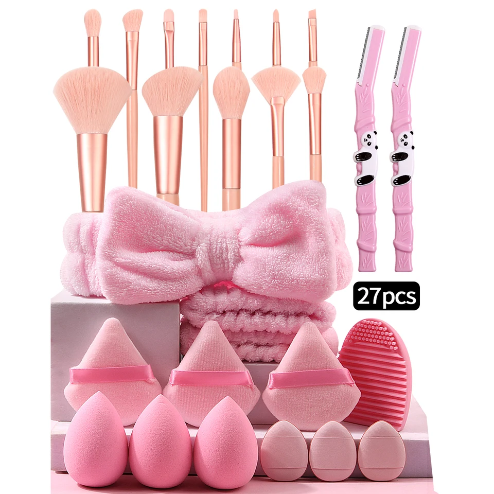 27ks/set make -up nástroj 12ks pro make -up kefy 15ks zmiešané mixéry huby huby Puff make -up remover čelenka obočia Razor Razor RacbistBand