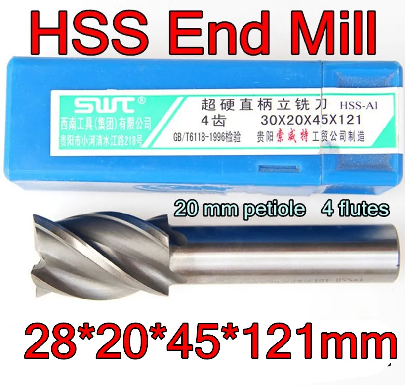 28*20*45*121 mm 1pcs 20 mm stopka 4futes hss al end mlyn maincining oceľ Doprava zdarma