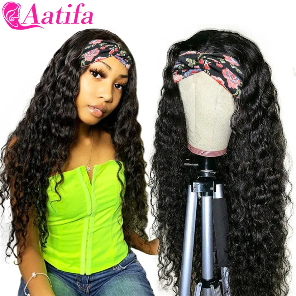 28 30 palcov peruánska hlboká vlna čelenka parochňa Aatifa Natural Hair Parochňa 100% ľudské vlasové čelenky Parochne so šatkou pre čierne ženy