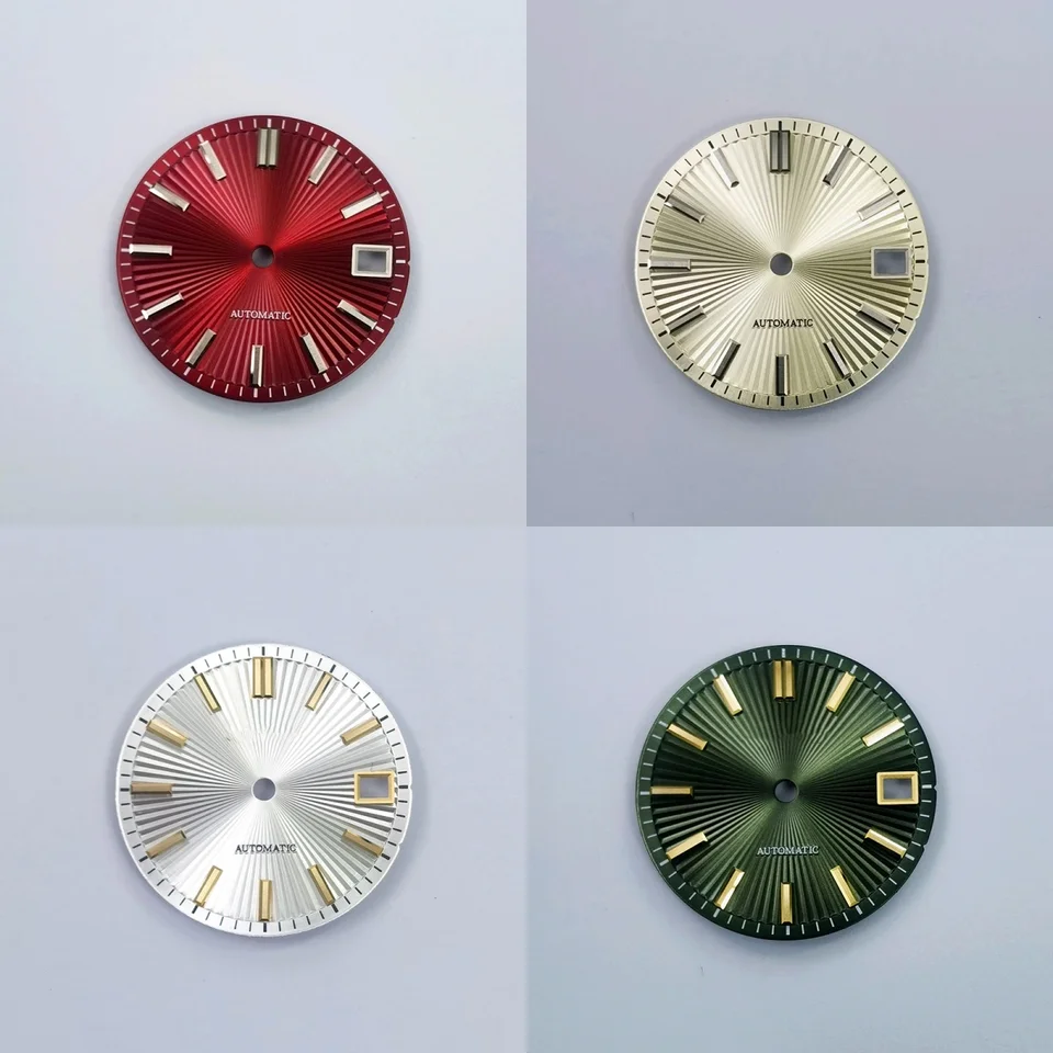 28,5 mm hodinky Dial Mod Sunburst Line Texture Dátum okna Zrná strieborná značka pre NH35/36/4R/6R Pohybové diely Príslušenstvo