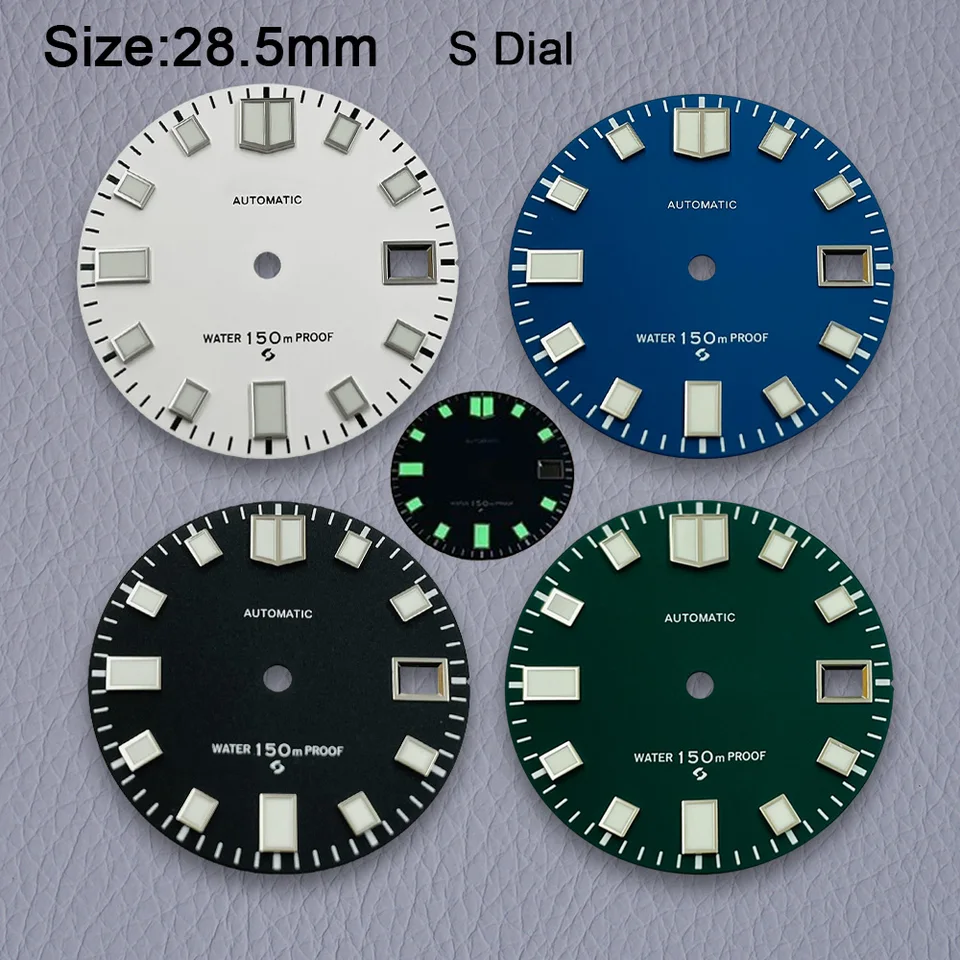 28,5 mm S logo Matt Dial Dial NH35/NH36/4R/7S Japonský pohyb zelených svetelných potápaní Vysoké kvalitné doplnky na zmenu hodiniek
