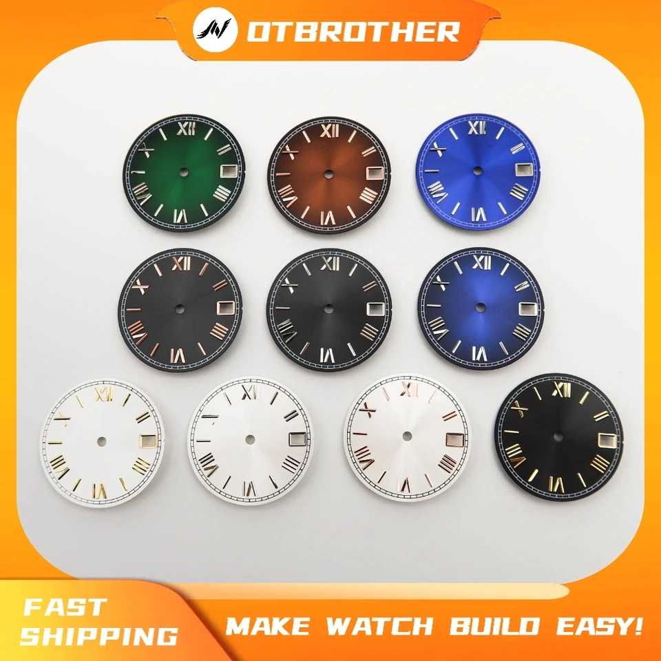 28,5 mm vinobranie rímske číslice značky hodinky hodinky Vhodné Seiko NH35 Automatický mechanický pohyb Mod Dátové okno Sunburst vytáčanie